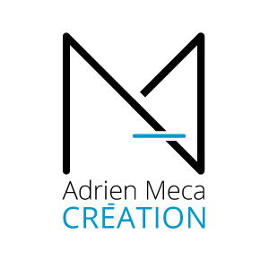 Logo d'Adrien Meca en noir et bleu pour la création de votre identité visuelle