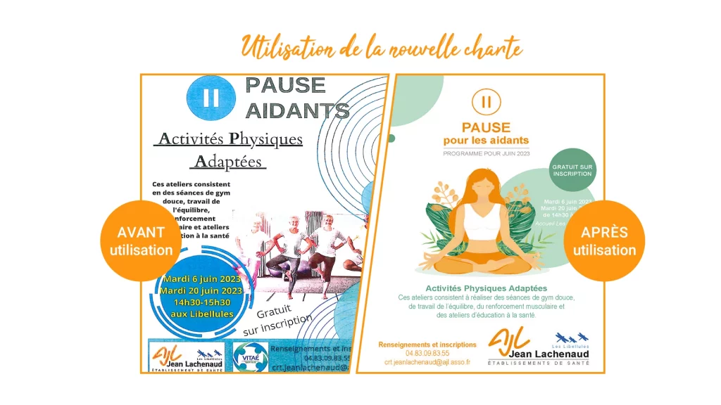 flyer avant et après utilisation de la nouvelle charte graphique d'AJL Fréjus