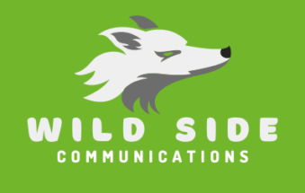 logo de la société Wild Side Communications avec un loup sur fond vert